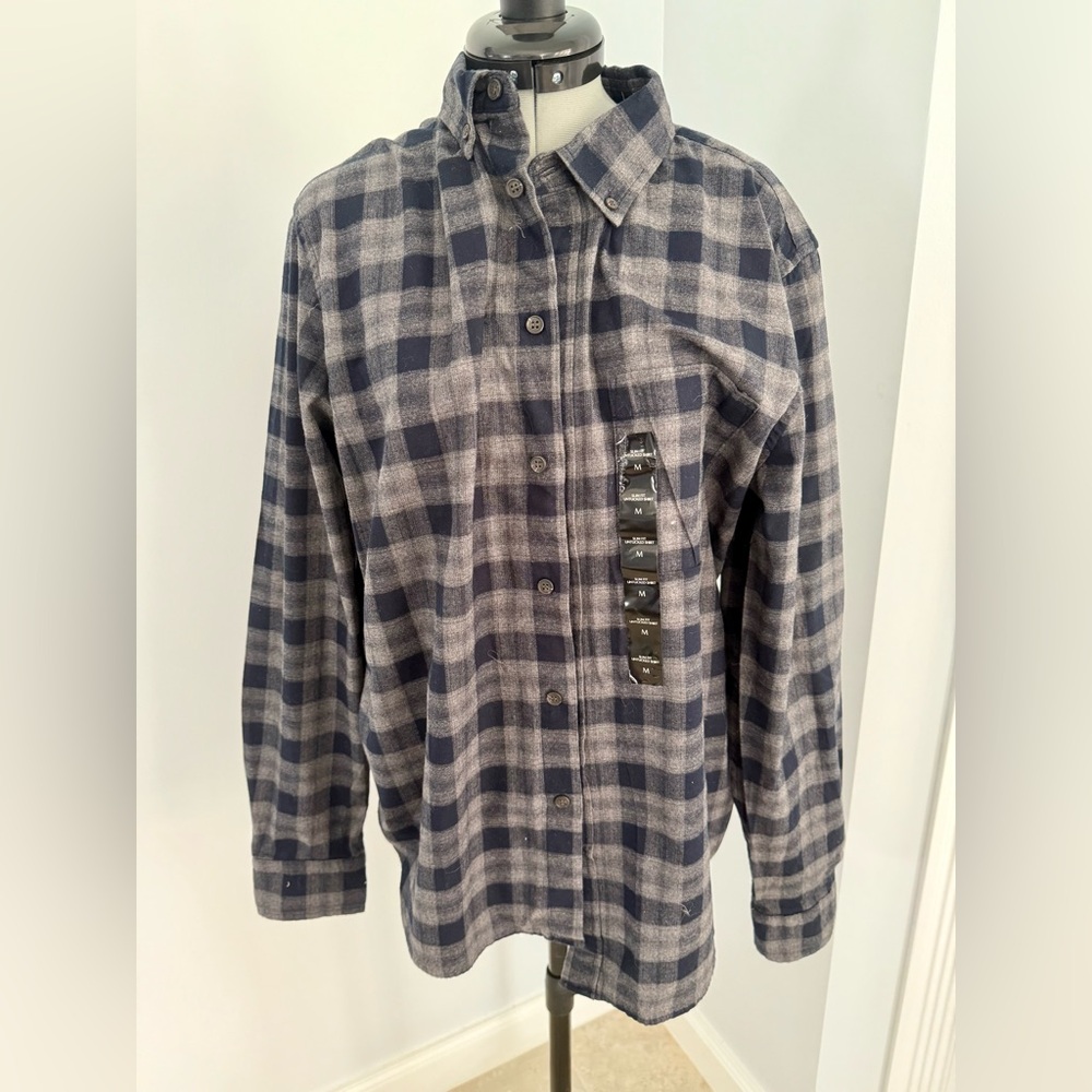 Banana Republic Men's Untucked Fit Grey Plaid Button-Up Shirt Size M NWT